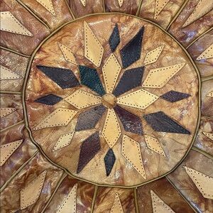Artisan Leather Pouf Cover with Geometric Design